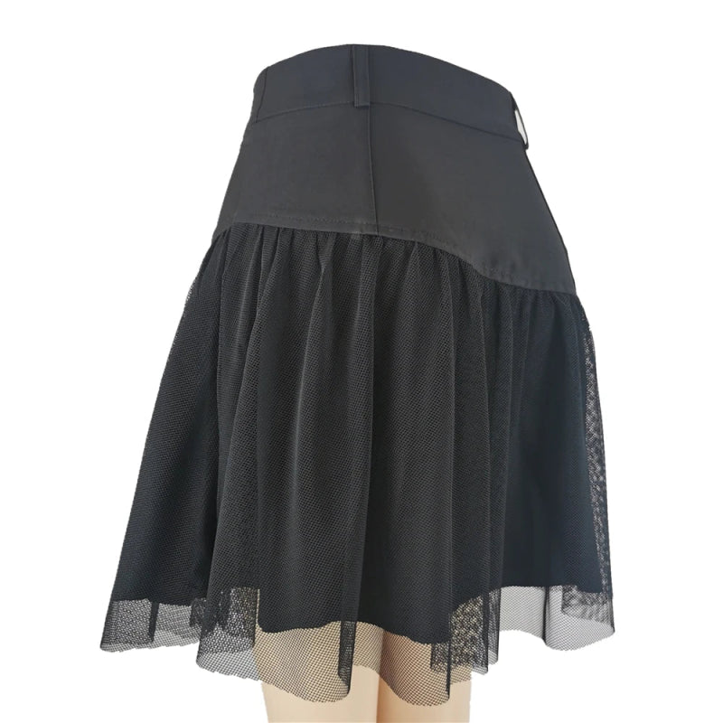 Black Gothic Mesh Skirt - High Waist A-Line with Vintage Pocket Detail - Cute Little Wish