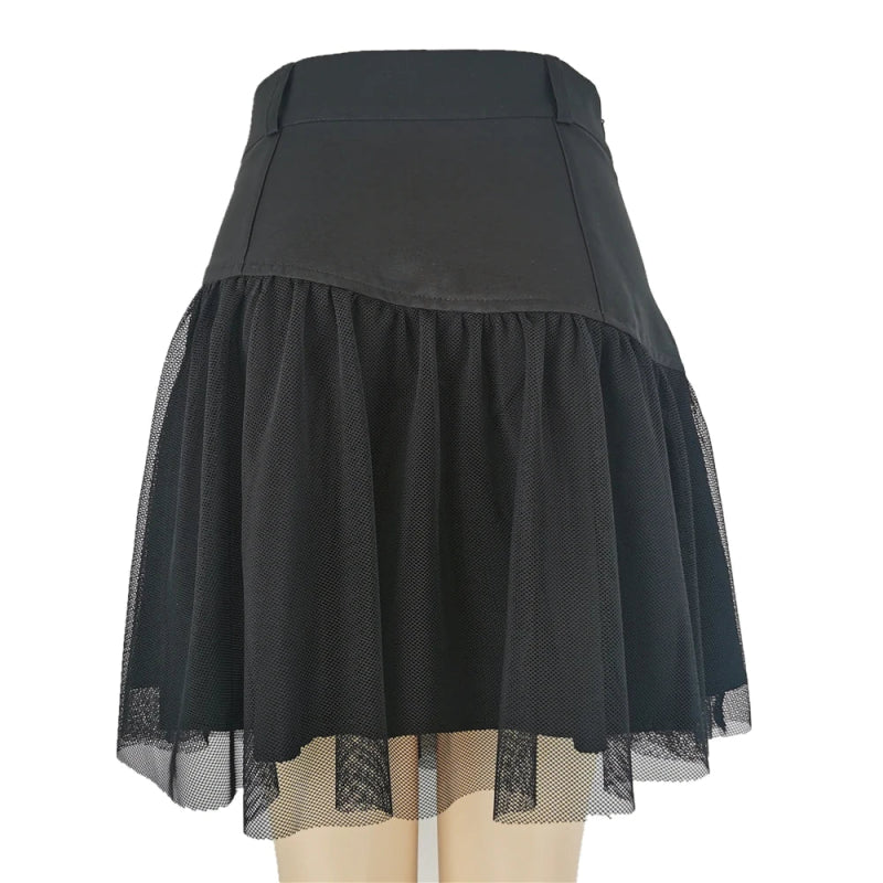 Black Gothic Mesh Skirt - High Waist A-Line with Vintage Pocket Detail - Cute Little Wish
