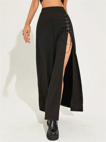 Casual Black Maxi Skirt with Sexy Split - Cute Little Wish
