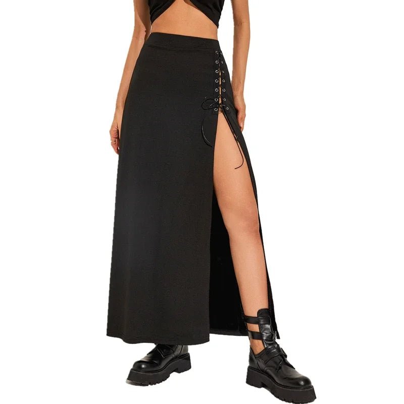 Casual Black Maxi Skirt with Sexy Split - Cute Little Wish
