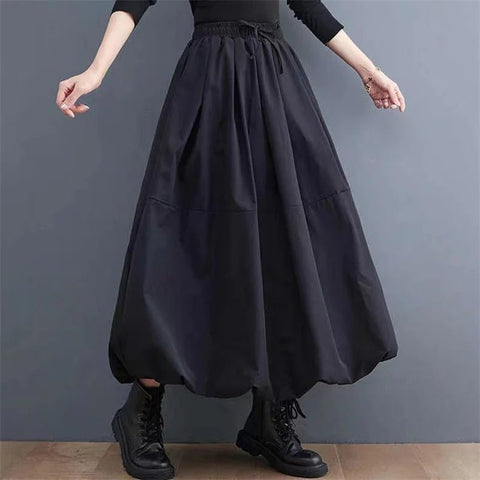 Casual Vintage High Waist Skirt - Loose Fit Ankle Length in Solid Color - Cute Little Wish