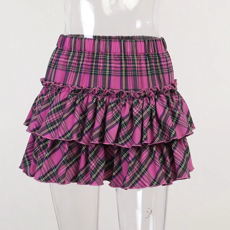 Cosplay Pink Plaid Skirt - High Waist Slim Fit, Japanese Lolita Style - Cute Little Wish