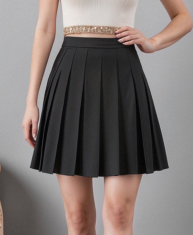 Dark Academia Black A-line Mini Skirt with Shorts - Cute Little Wish