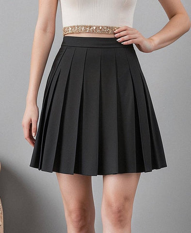 Dark Academia Black A-line Mini Skirt with Shorts - Cute Little Wish