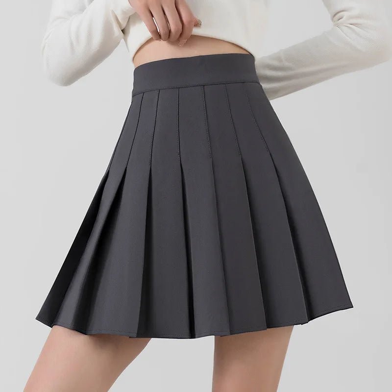 Grey Solid A-line Pleated Skirt - Cute Little Wish