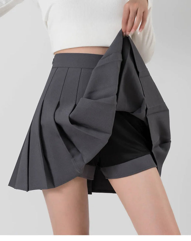 Grey Solid A-line Pleated Skirt - Cute Little Wish