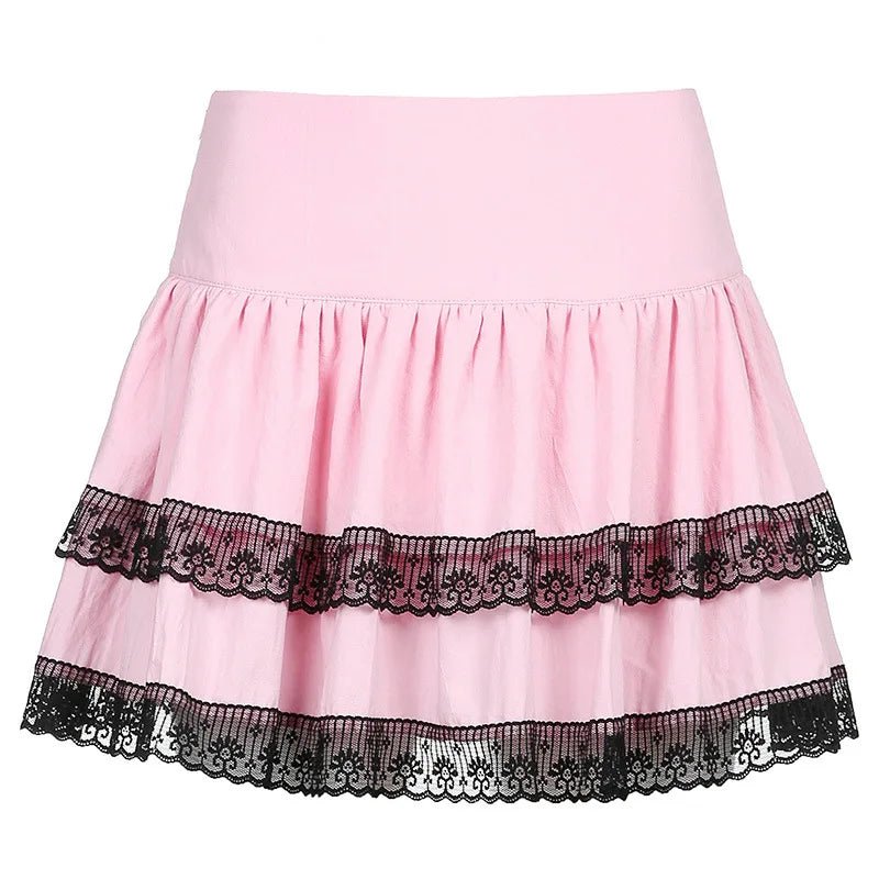 Pink Double Lace Stitched Skirt - Vintage Gothic Academy Style - Cute Little Wish
