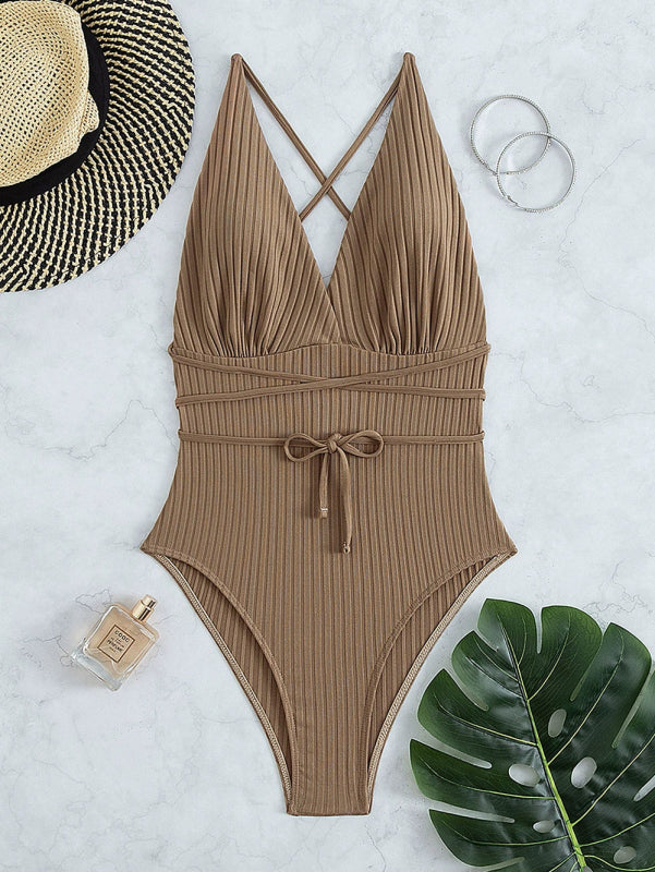 Sleeveless Solid Color One-Piece Swimsuit - Cute Little Wish