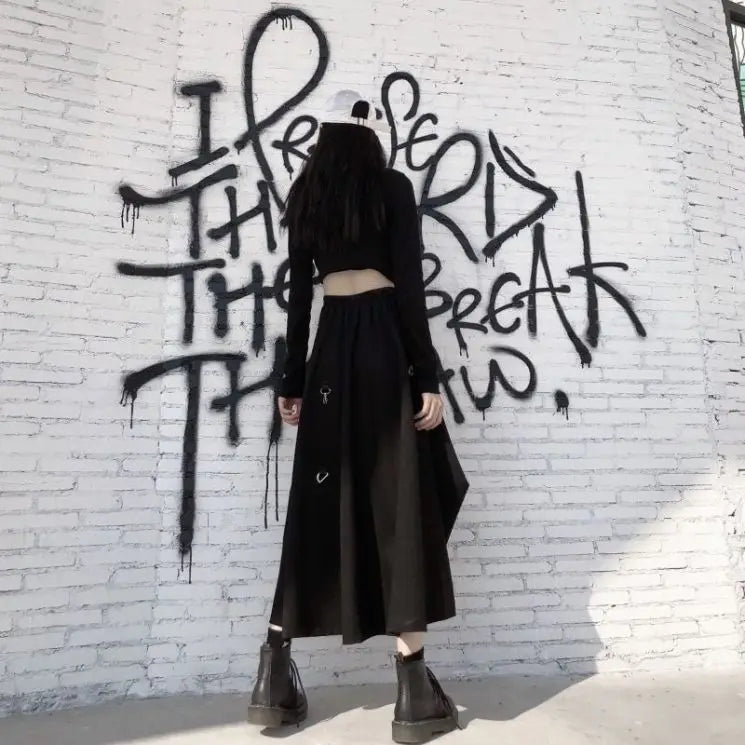 Streetwear Gothic Skirt - High Waist, Irregular Buckle Splicing, Punk Style - Cute Little Wish