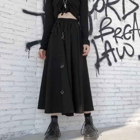 Streetwear Gothic Skirt - High Waist, Irregular Buckle Splicing, Punk Style - Cute Little Wish