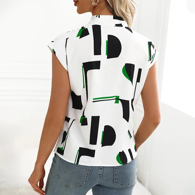 Women's Abstract Design V-Neck Short Sleeve Shirt - Cute Little Wish