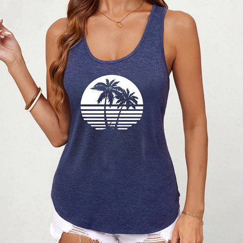 Women's Fresh Tropical Palm Tree Sleeveless Tank Top - Cute Little Wish