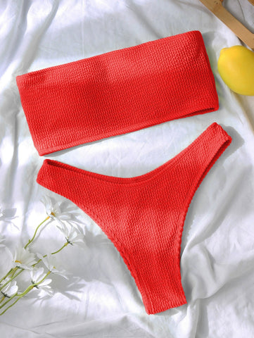 Women's High Waist Bikini Set - Solid Color with Tube Top - Cute Little Wish