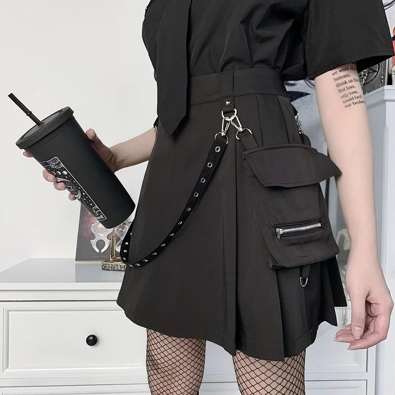 Women's High Waist Black Techwear Skirt - Cute Little Wish