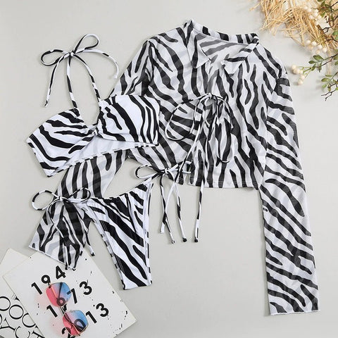 Zebra Print Hollow Out Swimsuit - Cute Little Wish