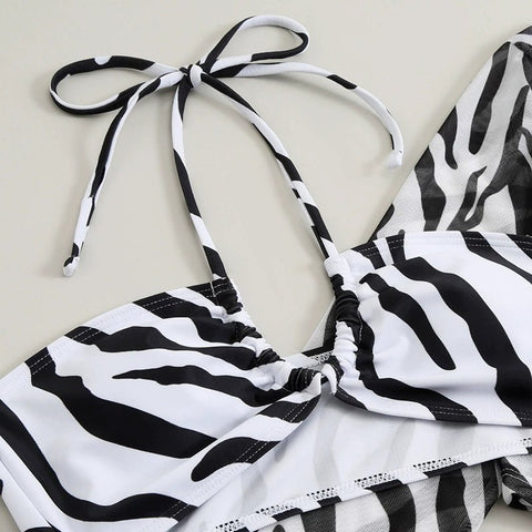 Zebra Print Hollow Out Swimsuit - Cute Little Wish